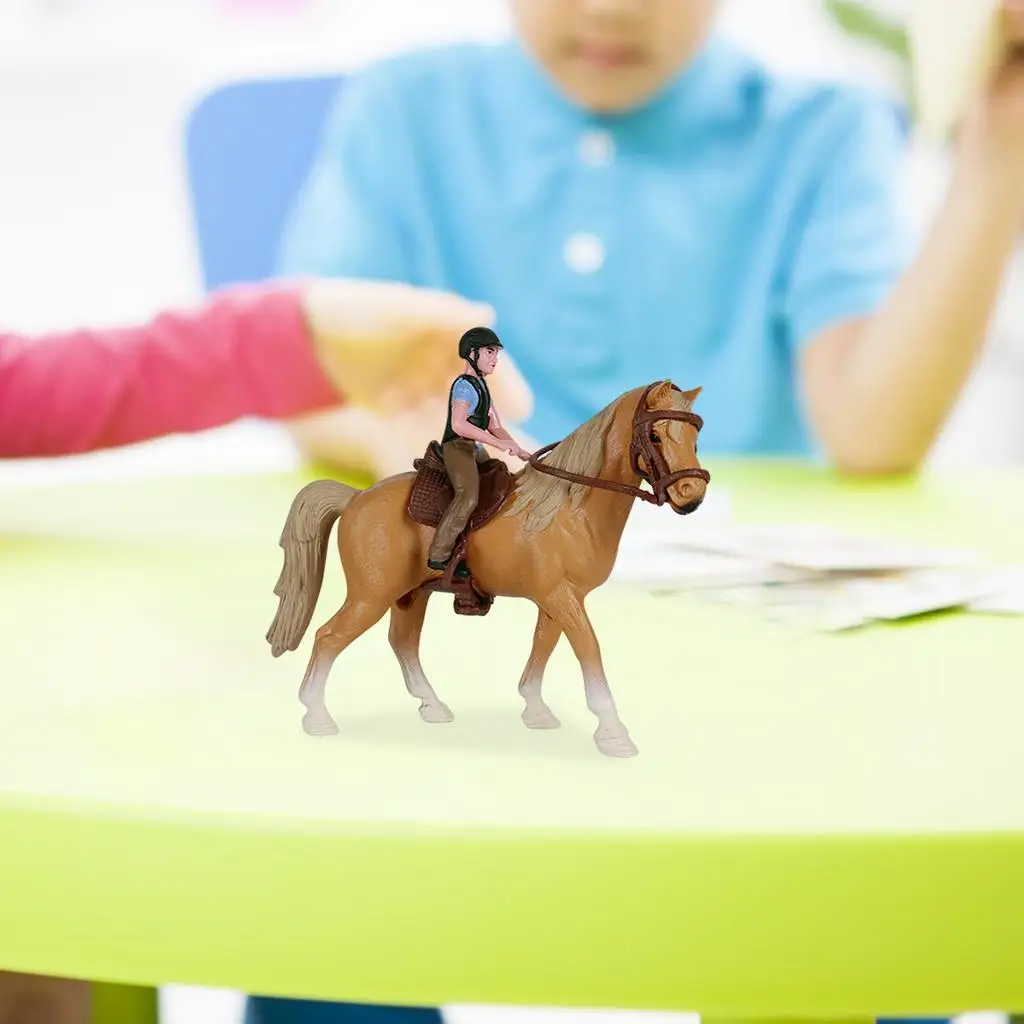 Hollow Plastic Animal Figure Horse with Male Rider Figurine Farm Animal Collection Model Toys