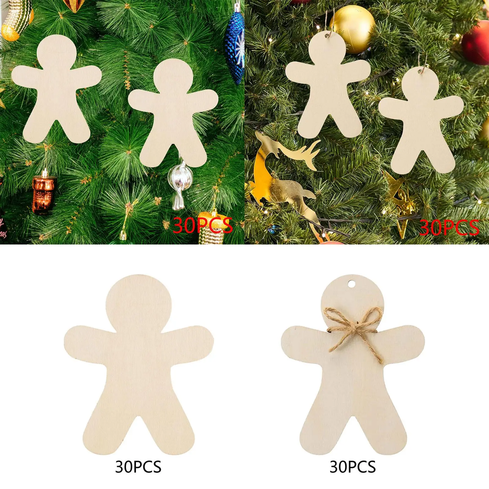 30x DIY Crafting Blank Gingerbread Man Ornaments Gingerbread Man Wooden Cutouts for Wedding Woodworking Supplies Xmas Signs Home