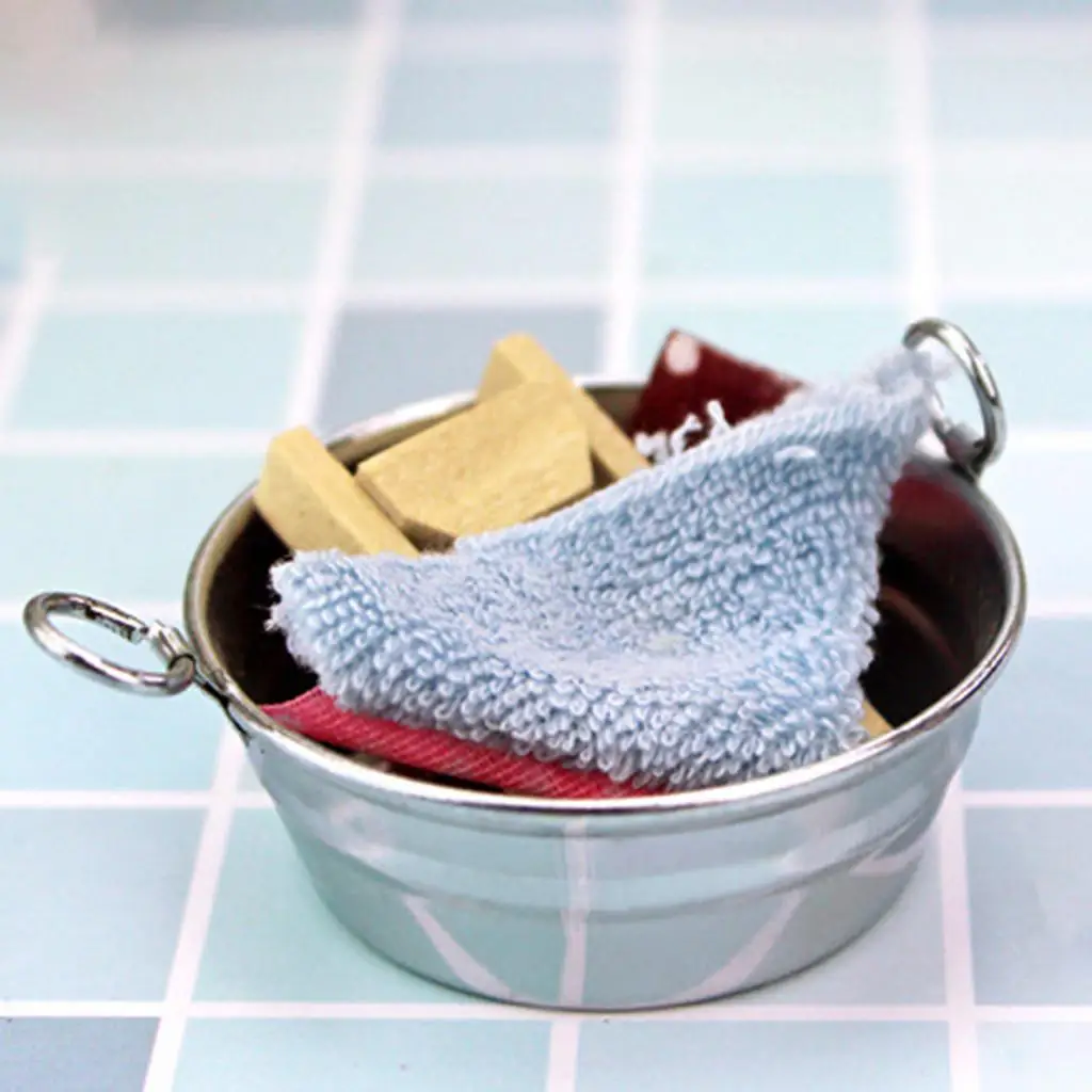 Dollhouse Clothing Washing Bucket Tub 1:6 1:12 Laundry Tools
