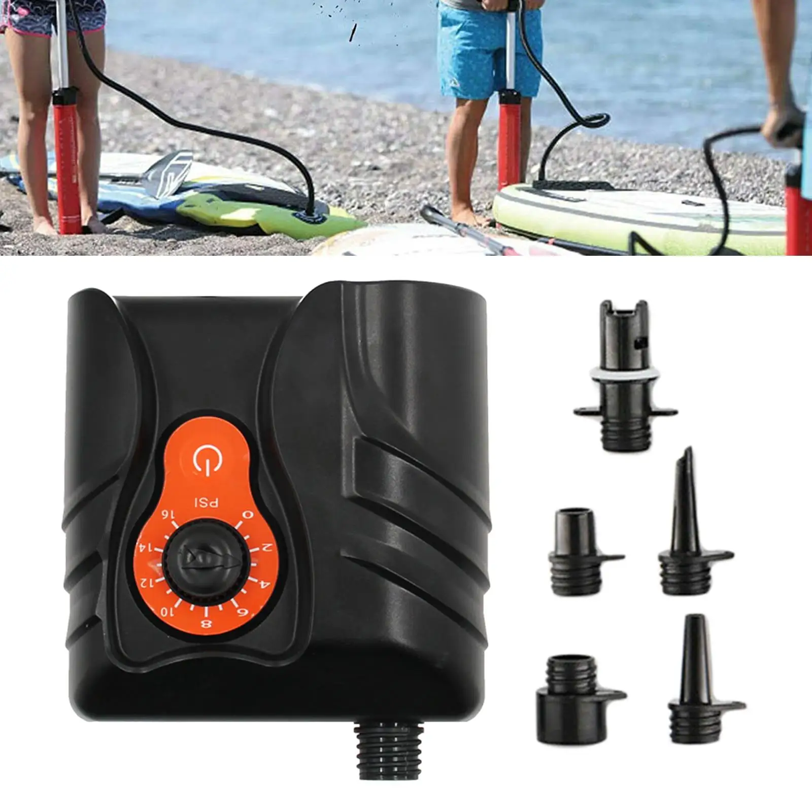 Electric Air Pump    Inflatior 16PSI  Inflator with 6 Adapters  Kayak Airbed Party Equipment