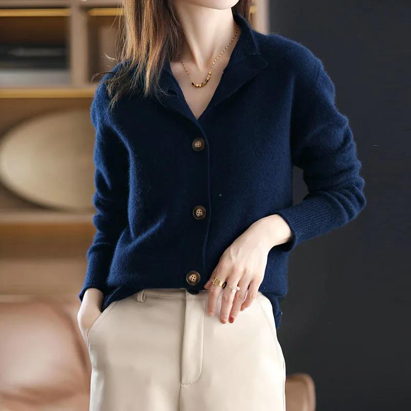 moda botão de cor sólida casual cardigan blusas roupas femininas outono inverno novo solto coreano topos commute básico