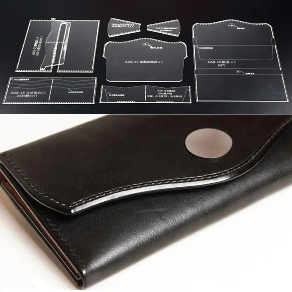 8 Pieces Acrylic Template for Handbag Purse Long Wallet Leathercraft Pattern Set