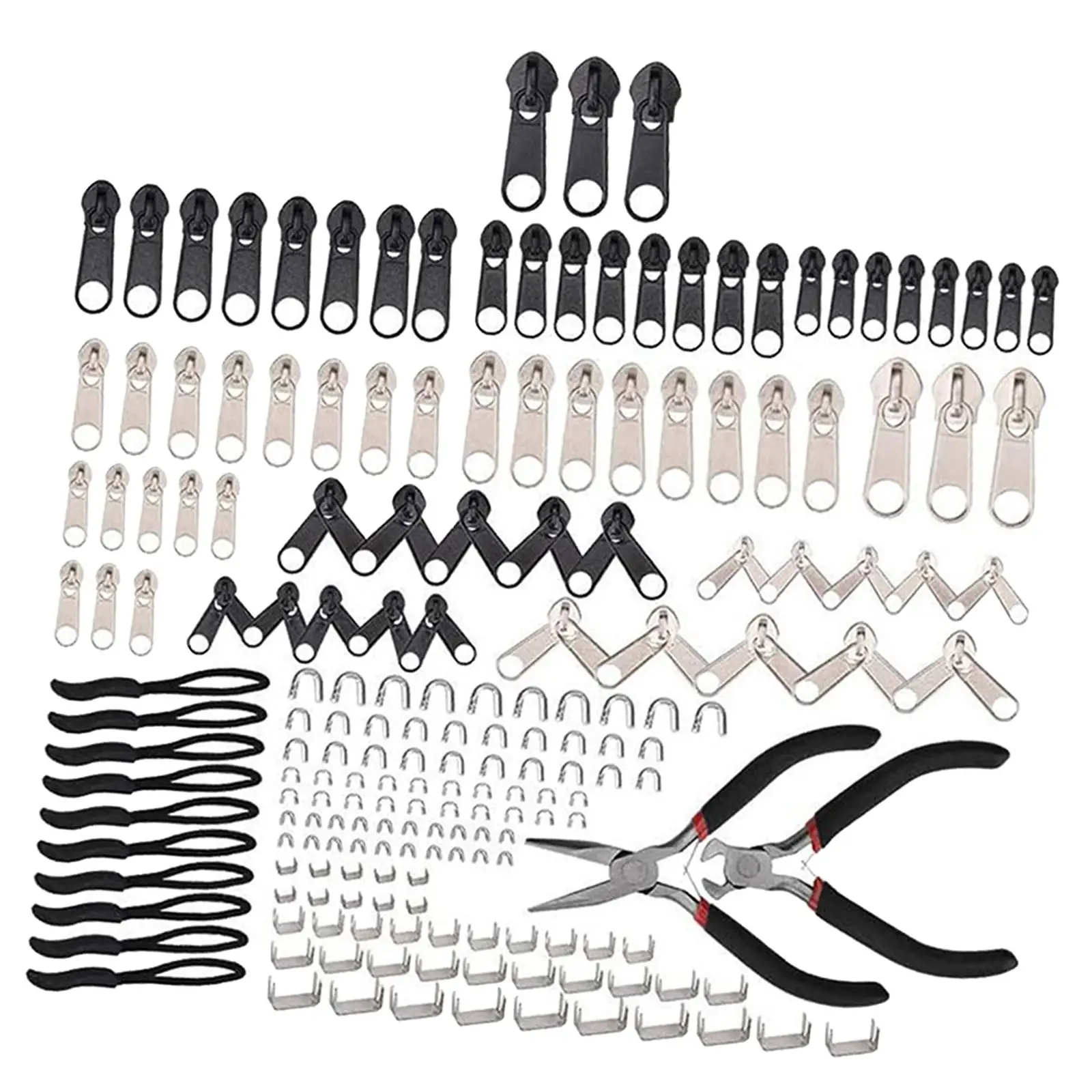 197x Fix Zippers Repair Kits with Install Pliers Zipper Replacement Instant Zipper for Backpack Clothes Tents Handbags Jackets