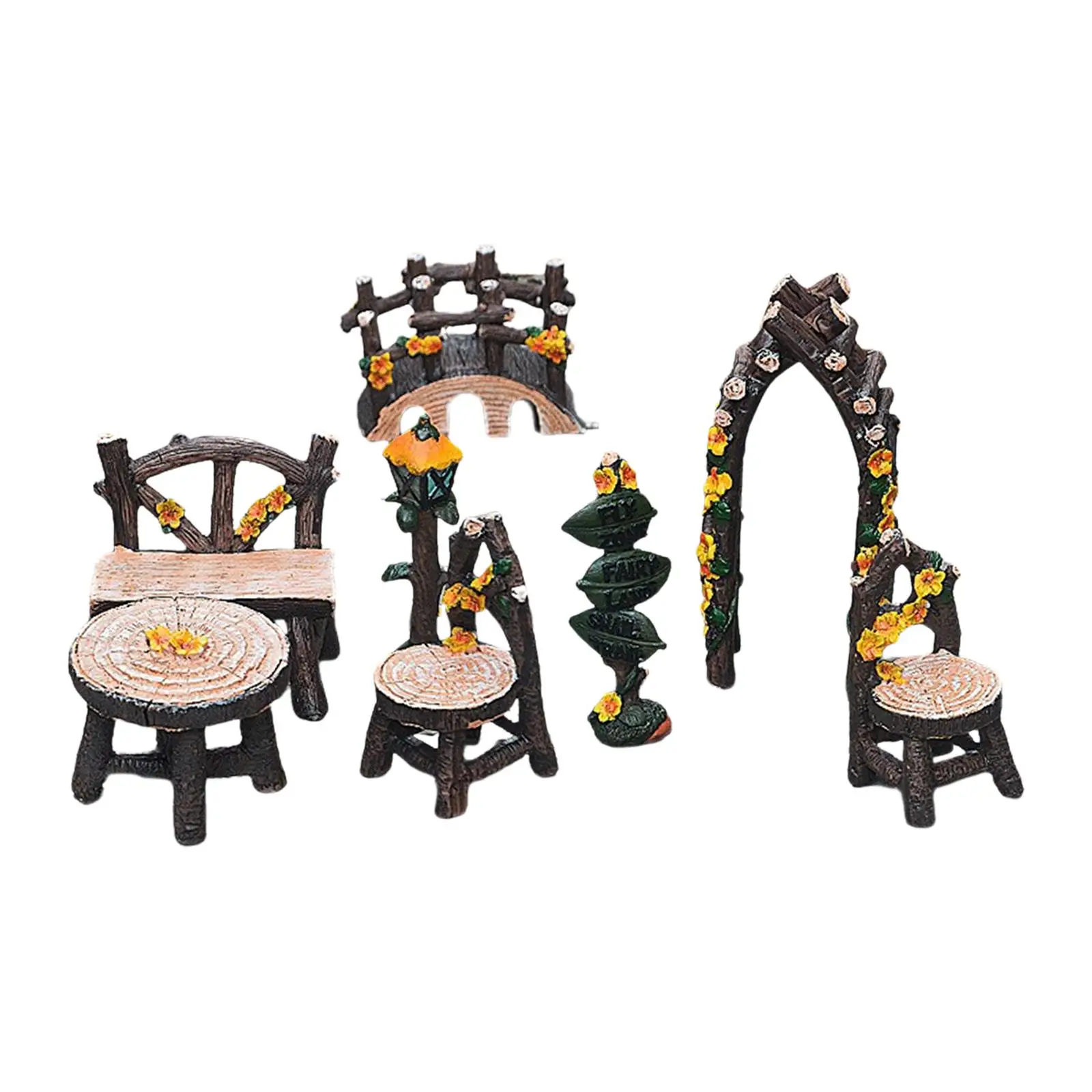 8Pcs Miniatures Fairy Garden Accessories Dollhouse Accessories Miniature Table and Chairs Set for Table Bonsai Terrarium Potted