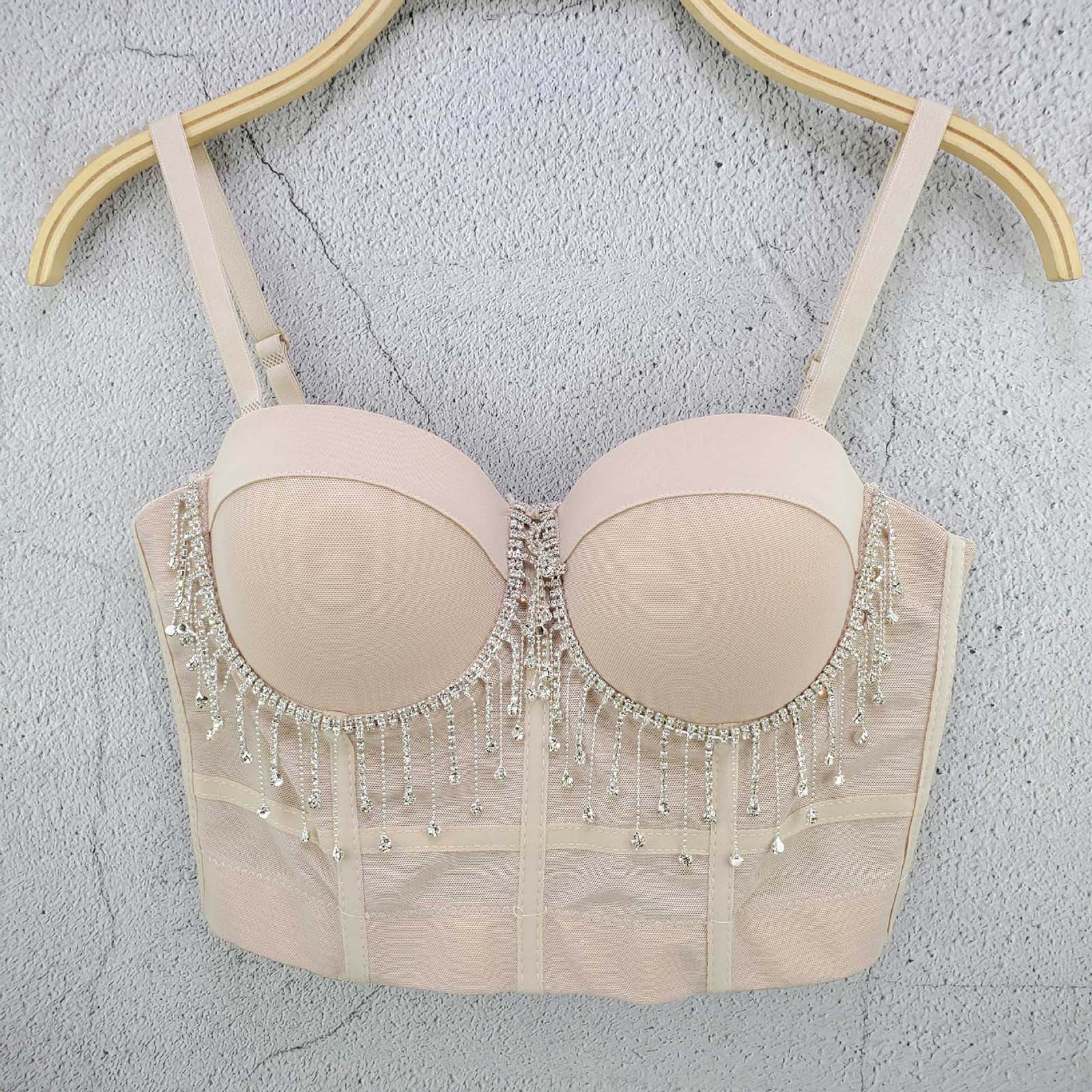 Sexy Strass Camisola Curta Cor sólida Cropped Top Mulheres Push Up Tubo Bra