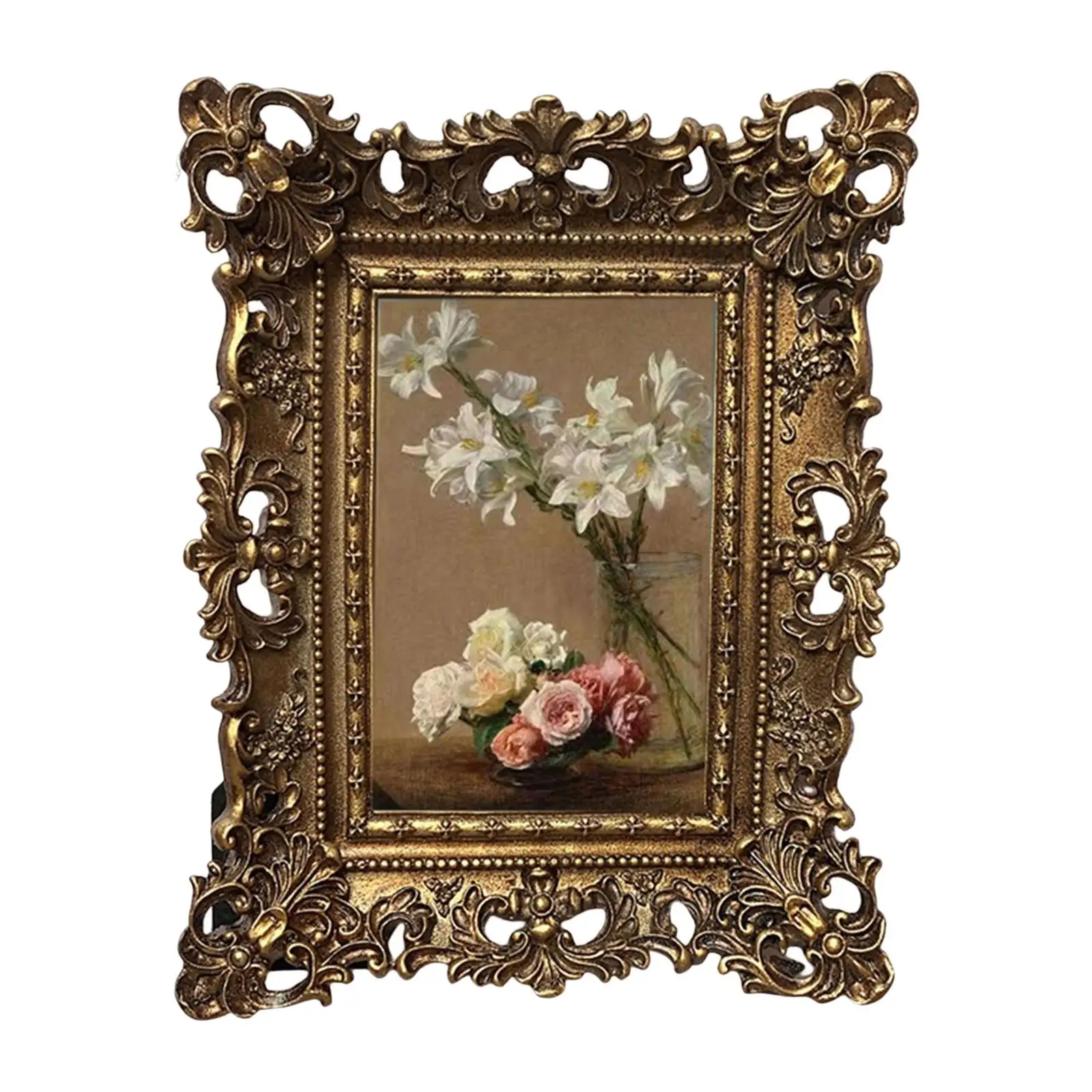 Retro Style Photo Frame Picture Holder Ornate Tabletop Hanging Carved Floral Resin Picture Frame for Hallway Holiday Decoration