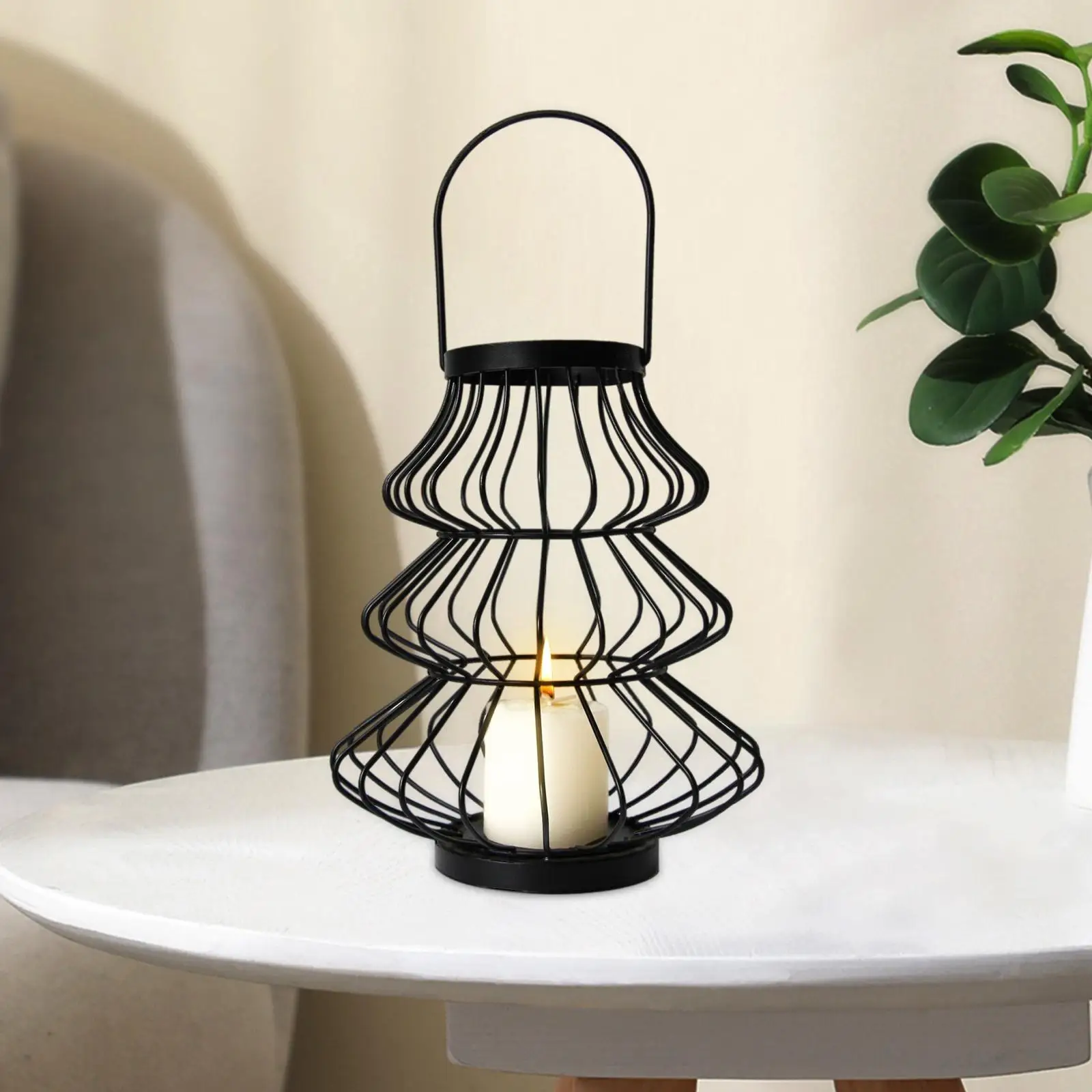 Candle Holder Hanging Lantern with Handle Tealight Lamp Hollow for Wedding Party Table Room Decor