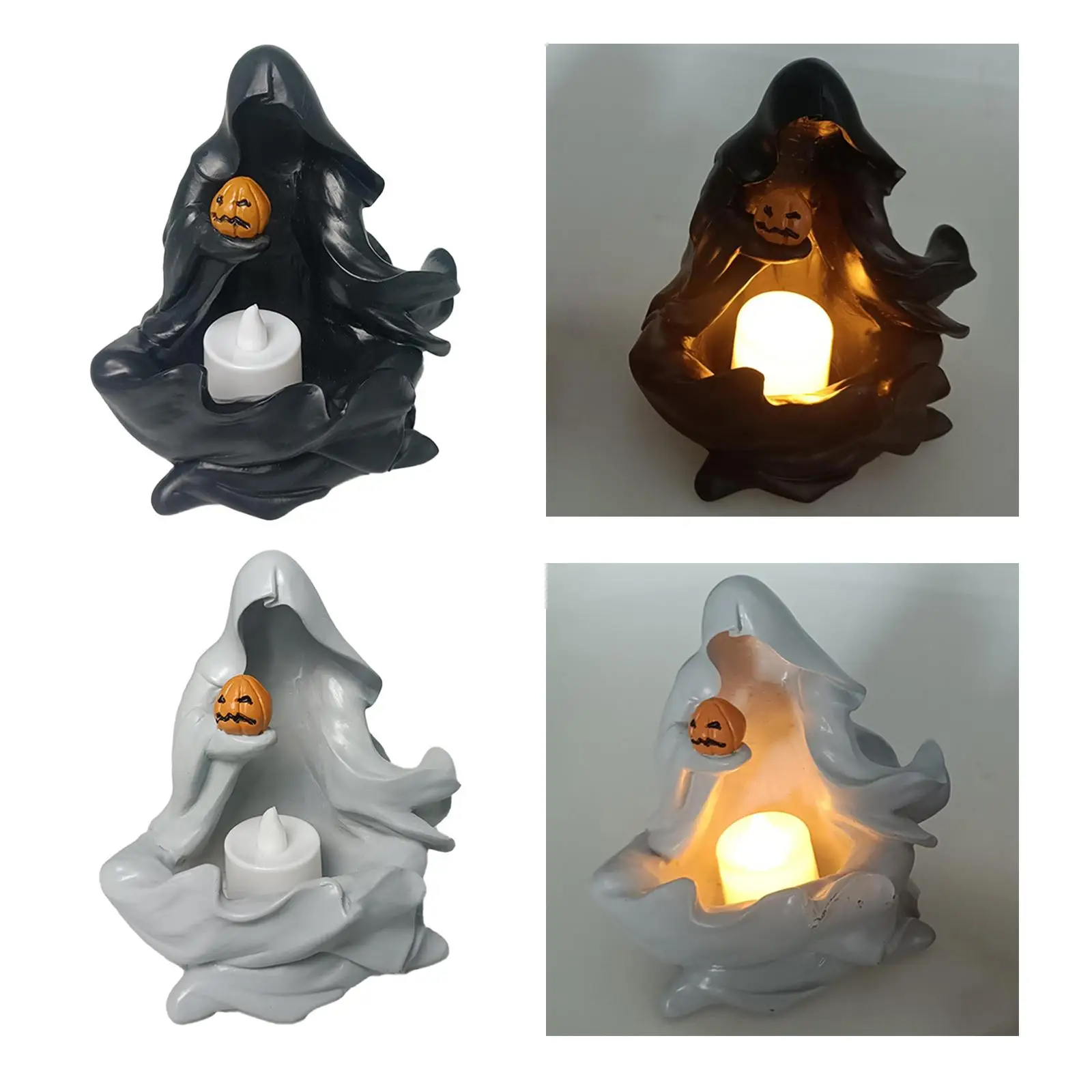 Witch Pumpkin Light Statue Halloween Decoration Figurines for Indoor Entrance Living Room