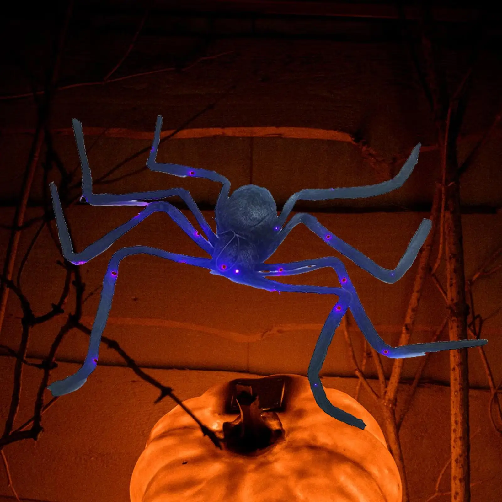Halloween Hairy Spider Lights Eyes Ornament Large Spiders Scary Decor Plush Toys for Indoor Outdoor Party Living Room