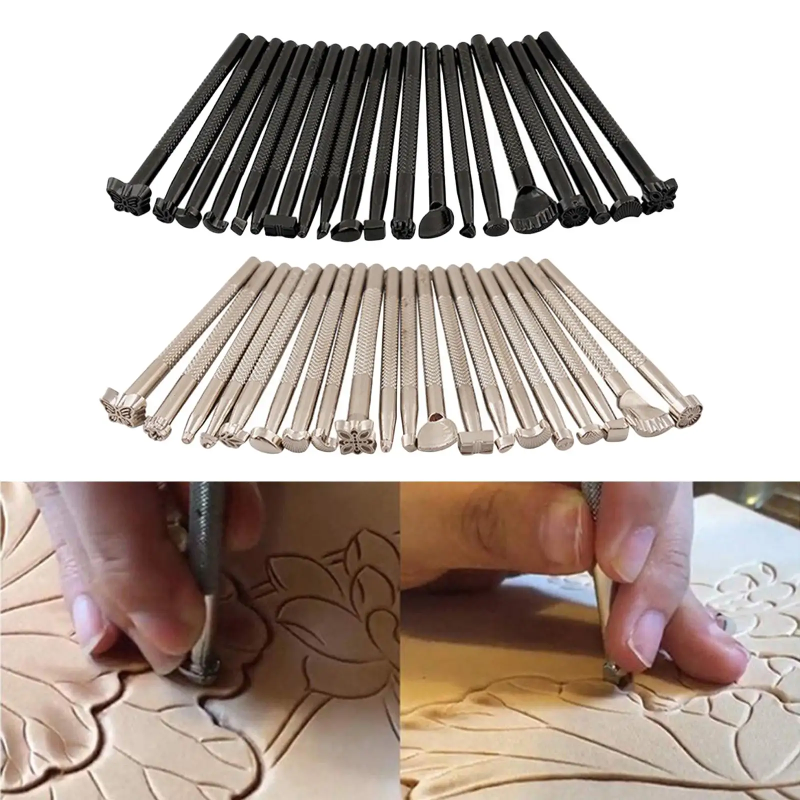 20pcs Leather Stamp Printing Tool Handmade Alloy Stamp Punch Set Carving Saddle Making Tools for Leather Crafts DIY Artwork
