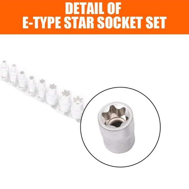 Female E-TORX Star Socket Set with Rail 11 Pcs Female External