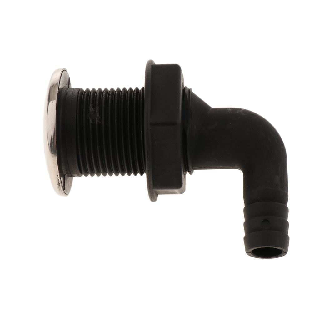 Universal 90 Degree Thru-Hull Connector, Black Finish with Stainless Rim for Marine Boat