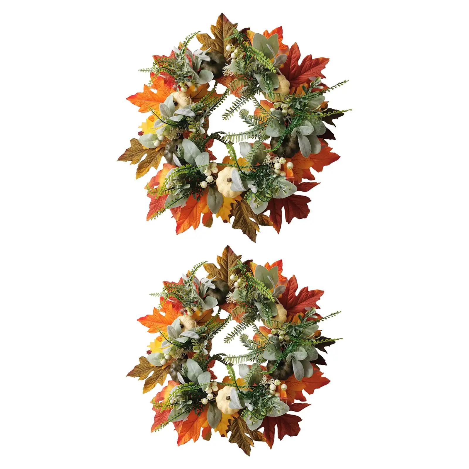 Autumn Farmhouse Wreath Hanging Fall Harvest Door Wreath with Pumpkins Maple Leaves for Home Farmhouse Indoor Wall Halloween