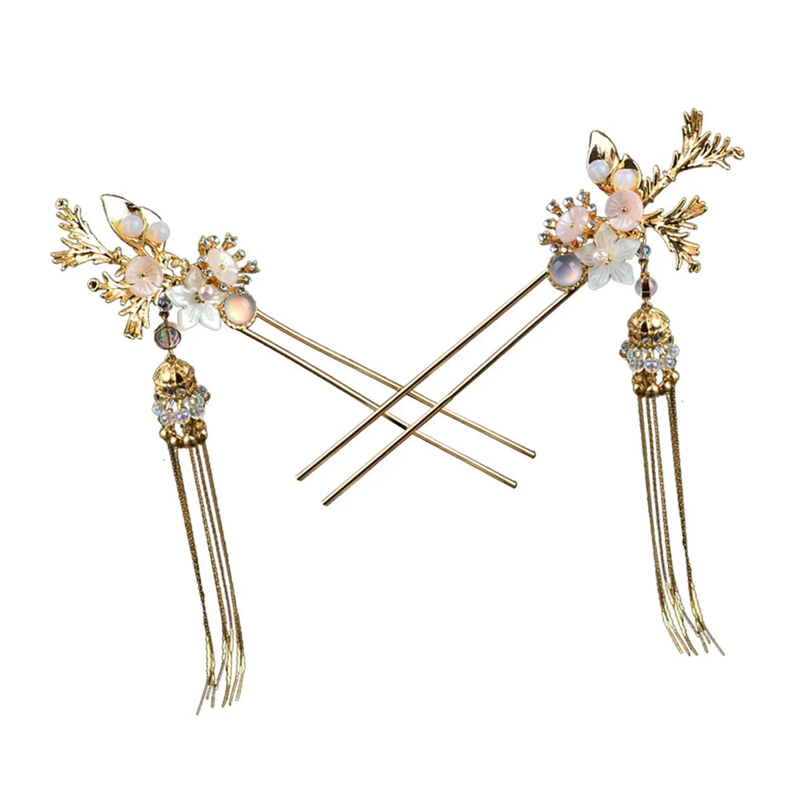 2x Flower hairpin Classical Han Costumes with Tassel Fairy Style Floral Ancient Chinese Hairpin for ceremony Birthday