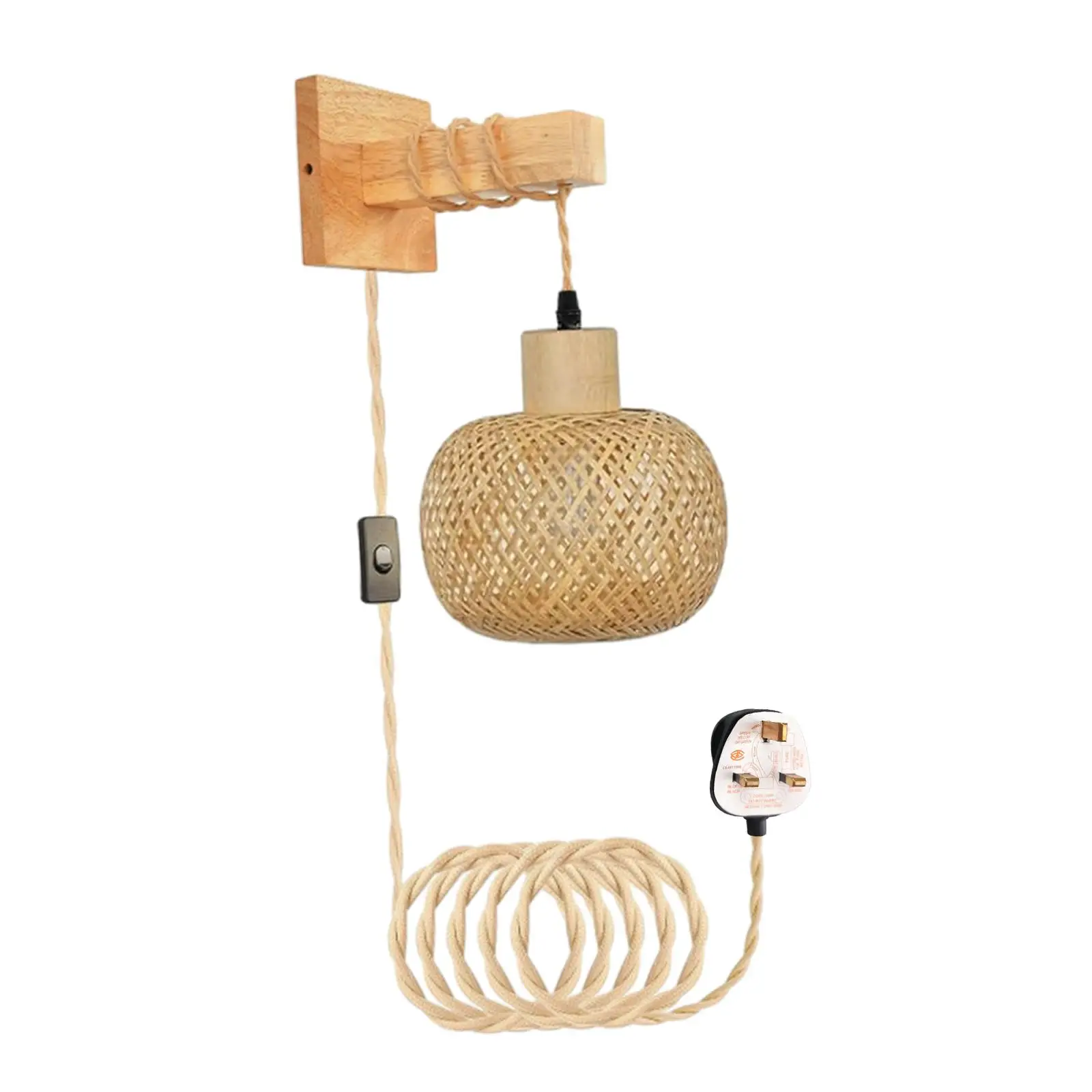 Bamboo Wall Sconce Boho Decor Rustic Plug in Pendant Light Farmhouse Hanging Lamp for Stairs Kitchen Balcony Home Reading