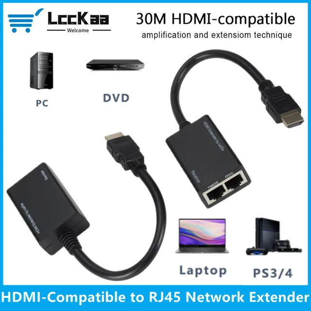 60M HDMI Extender over Single Cat5e/6 1080P HDMI to RJ45 Network LAN  Extension Repeater Transmit with HDMI Cable & POC Function - AliExpress