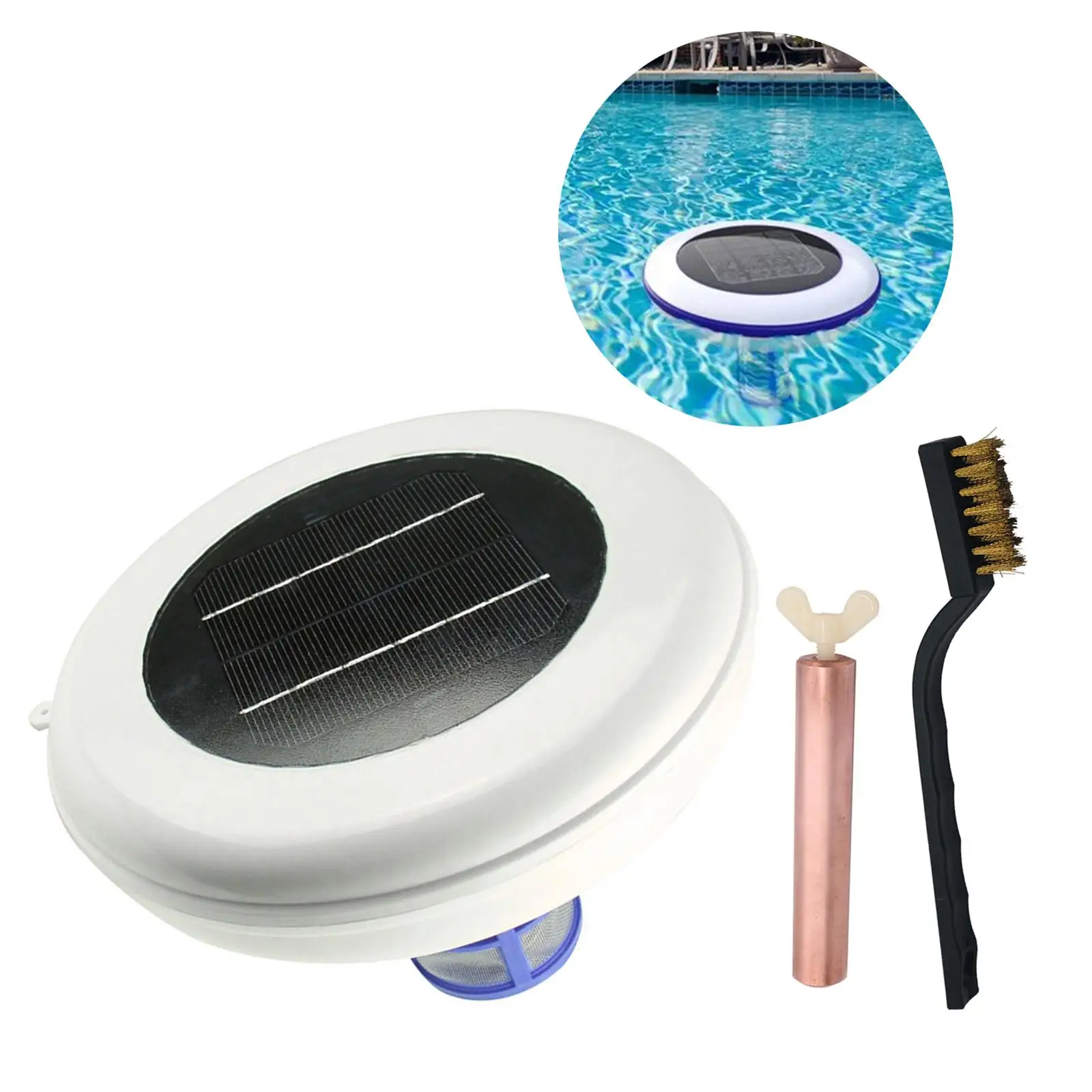 Solar Powered Pool Clarifier with Cleaning Brush,Pool Solar Ionizer System for SPA
