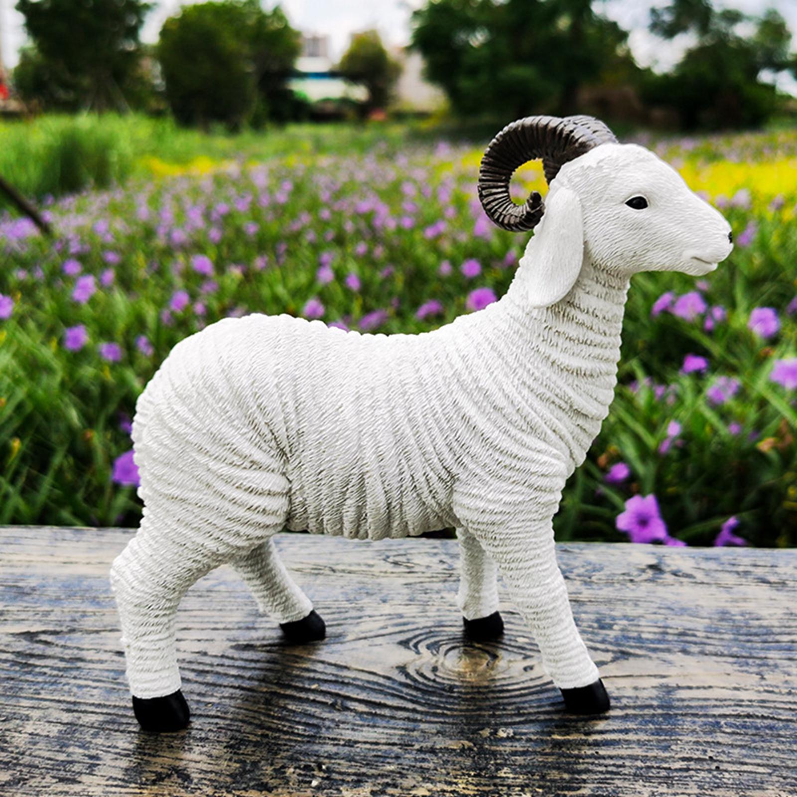 Resin Goat Figurine White Lamb Ornament Mini Animal Model Decor for Home Farm Yard Lamb Craft Outdoor Statues Housewarming Gift