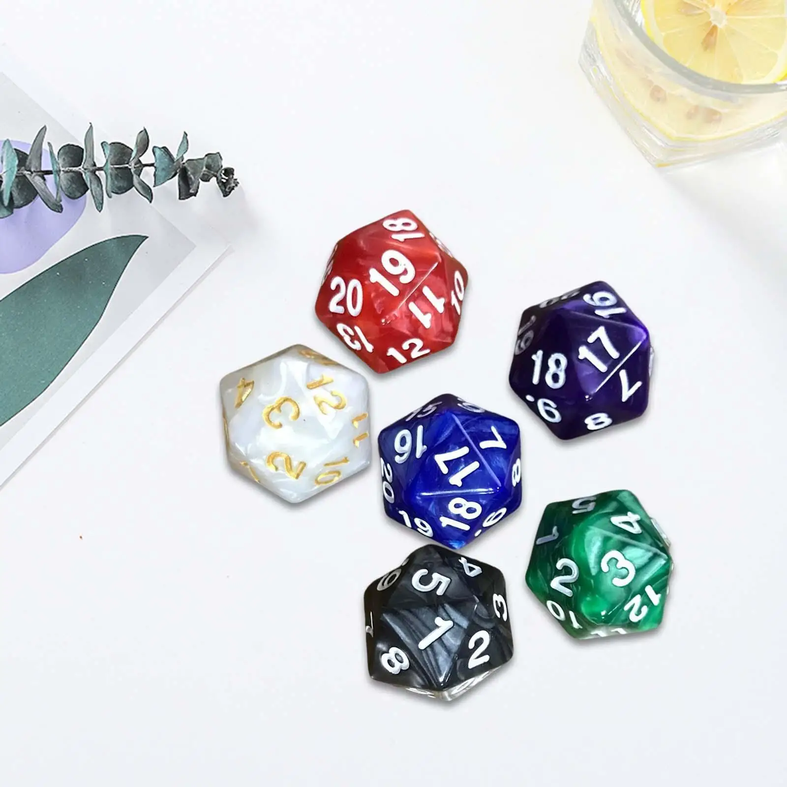 6x D20 Dices Acrylic 20mm Dices Entertainment Toys Party Supplies 20 Sided Dices Set D20 Polyhedral Dices for Party Table Game