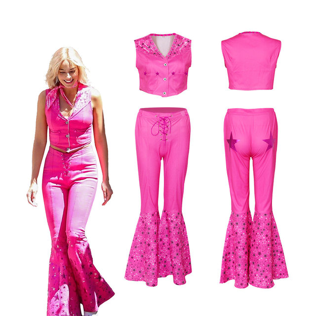 2023 Doll Movie Margot Robbie Pink Flared Pants Set Outfits Halloween