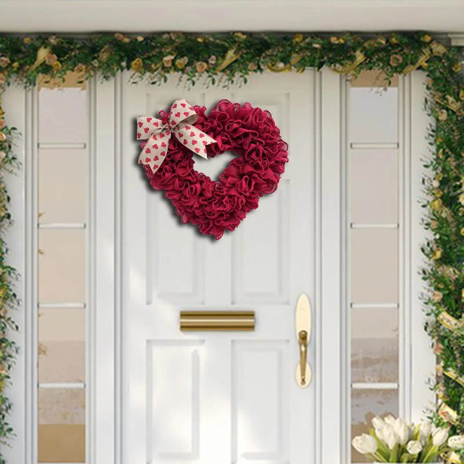 40cm Valentine`S Day Wreath Door Hanging Heart Shaped Wreaths Ornaments for Holiday Garden Celebration Festival Decor