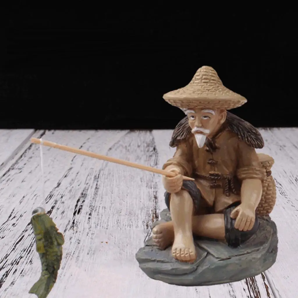 3X Cute Fisherman Figurines Garden Statue Pool Miniature Sculpture Porch Decor