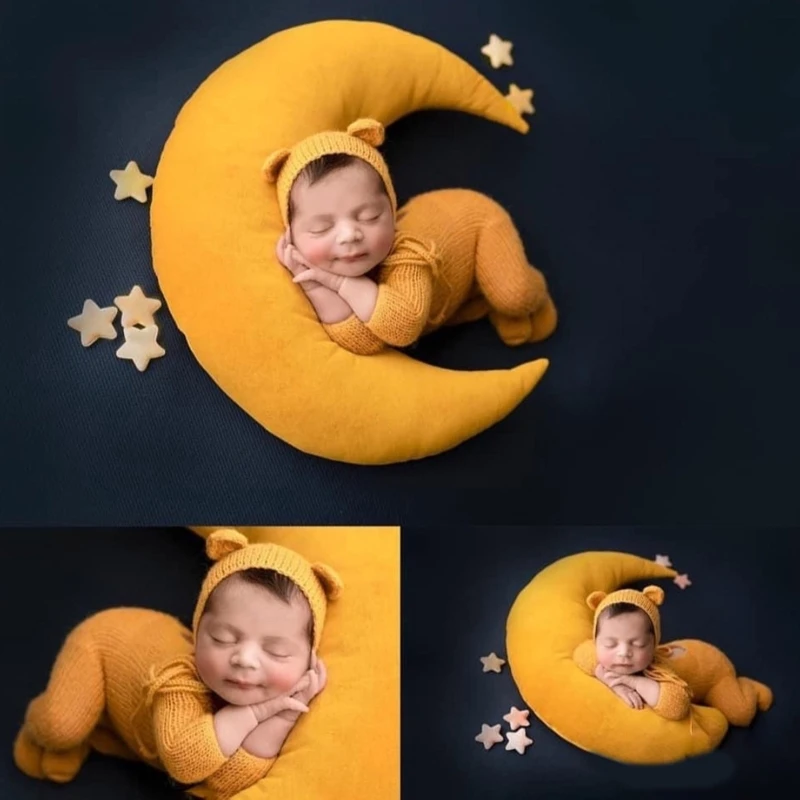 Newborn Photography Props Beans 5 PCS Baby Photo Prop & Crescent Contoured Posing Pillow Pre-Filled Newborn Photography Prop Positioner Set White 