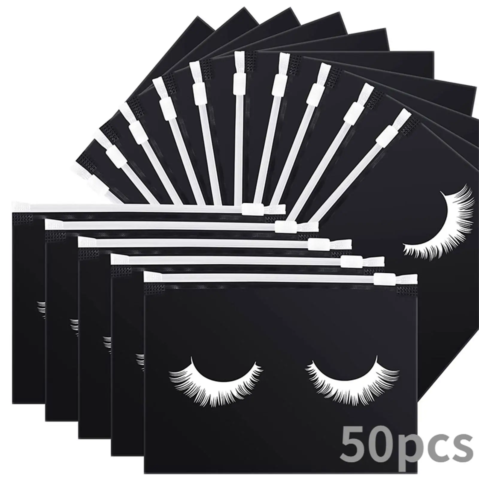 50 Count Lash Bags Eyelash Makeup Bags with Zipper for Clients Eyelash Multi Functional Tool Waterproof Lash Packaging Bags