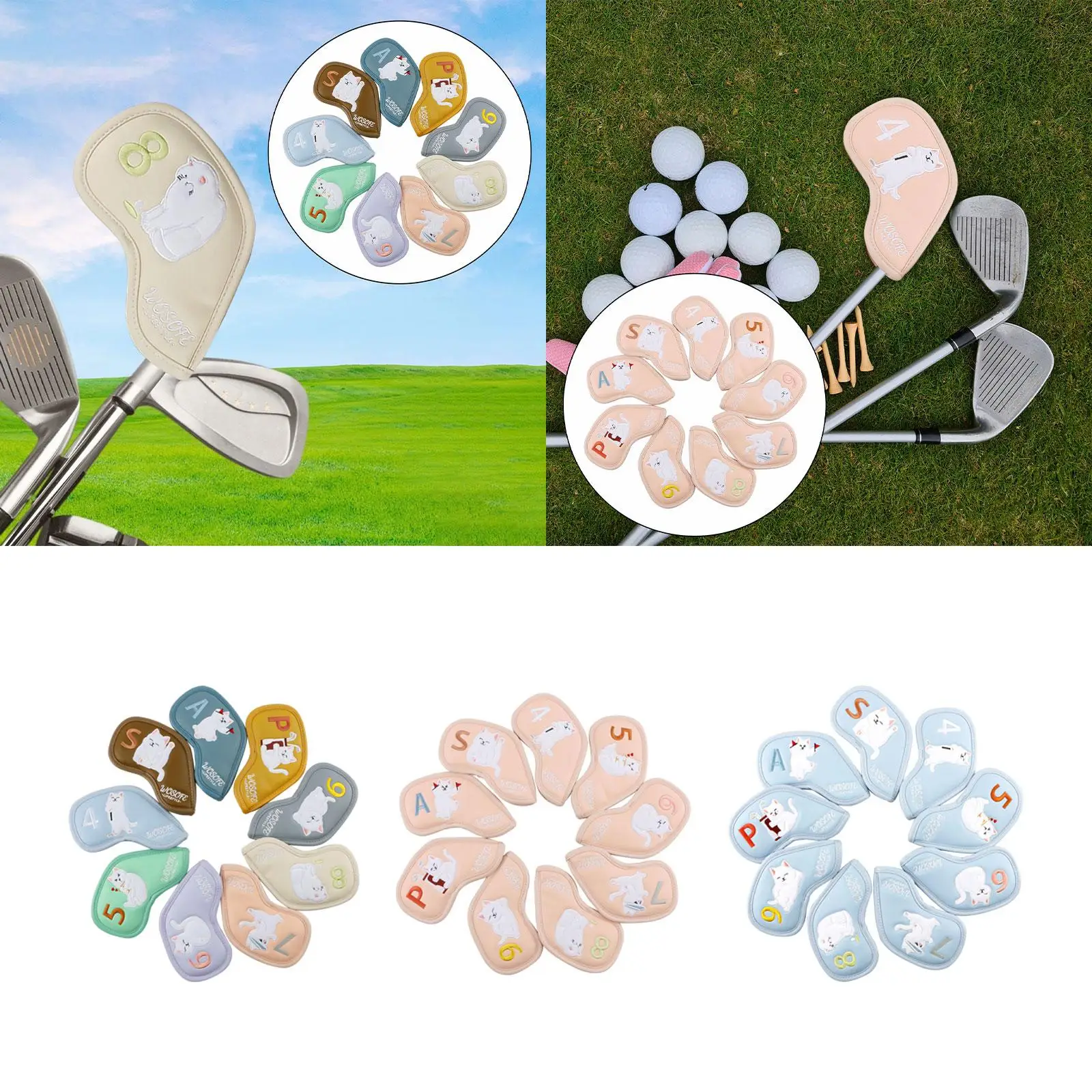 9Pcs Golf Iron Covers Set Golf Club Headcovers 4,5,6,7,8,9,A,S,P PU Leather