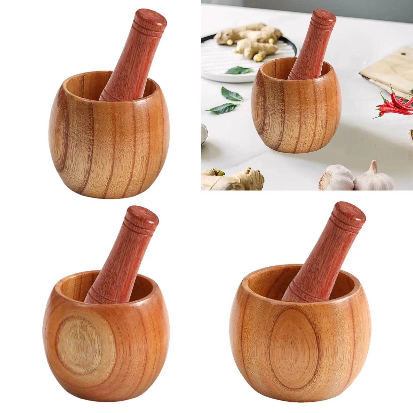Mortar and Pestle Wooden Garlic Masher Hand Grinder Crusher Kitchen Gadgets Mixing Tool for Spice & Seasonings