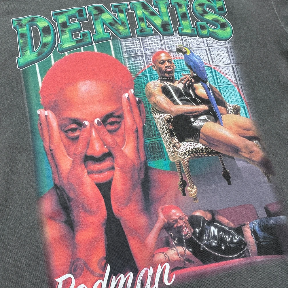 TIDESHEC-camiseta lavada de Rodman, algodão vintage, gráficos
