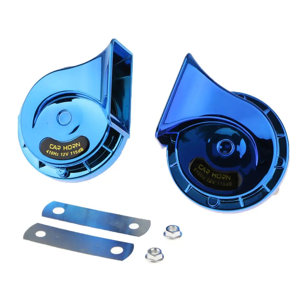 2Pcs Dual- Snail Electric Horn Universal Snail Horn Auto Snail Horn Blue