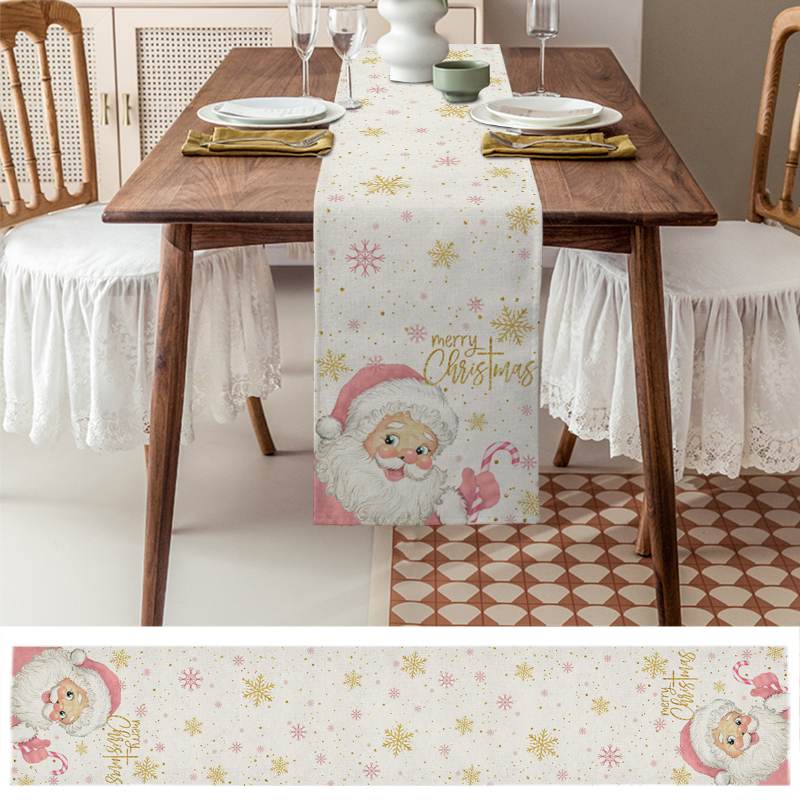 Description Picture 4 of itemMerry Christmas Pink Old Man Snowflake Candy Wedding Decoration Table Table Runner Kitchen Coffee Table Table Runner Home Decor