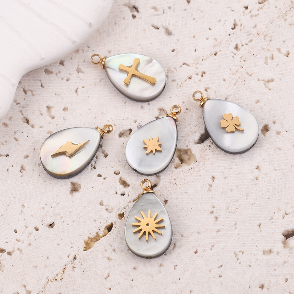 5 stücke Gold-Platte wasser tropfen Edelstahl Charms Natürliche Shell Clover Anhänger für DIY Schmuck Halskette Ohrring liefert – Detail 5