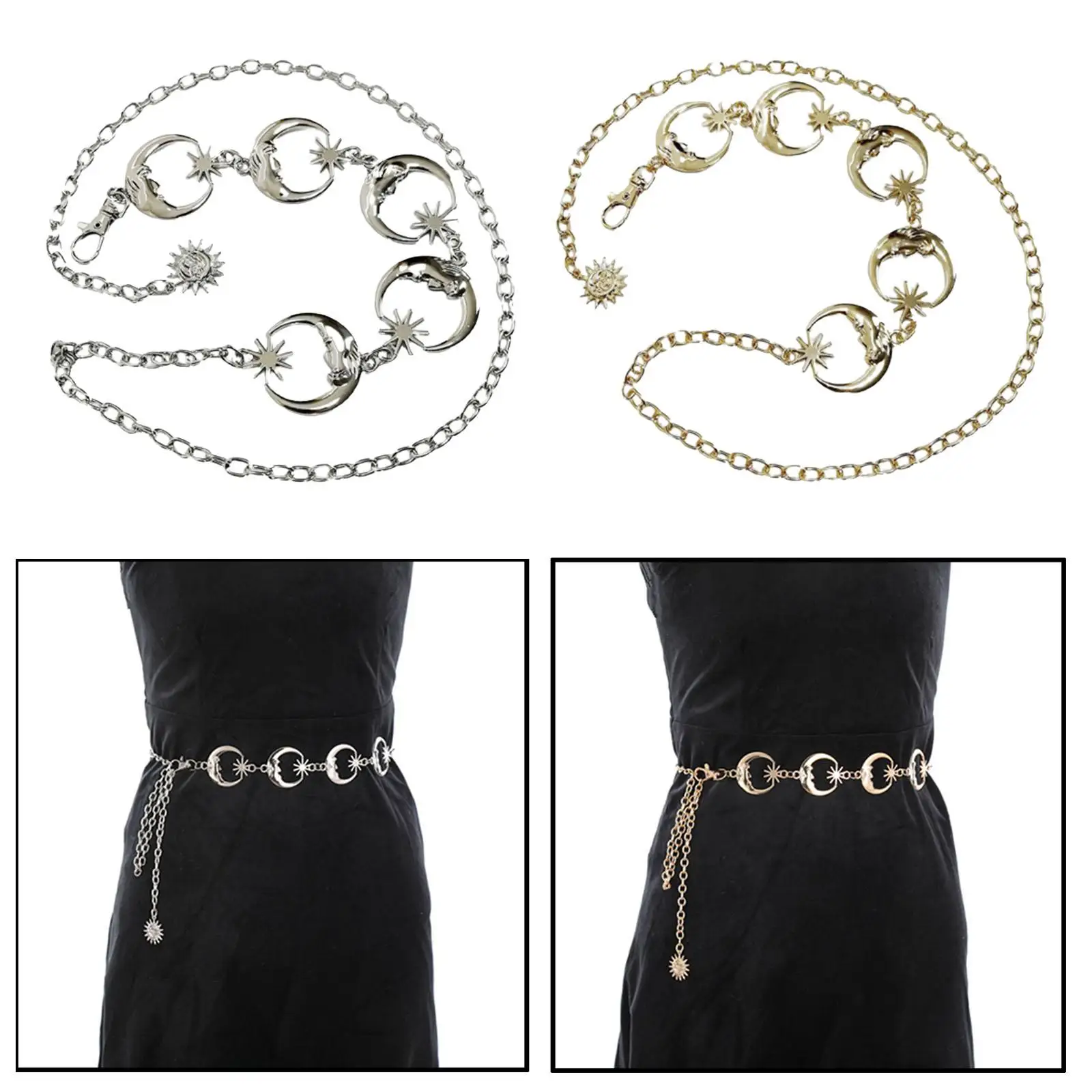 Fashion Ladies Moon Star Pendant Body Chain Belt, Glossy Surface Comfortable to Wear