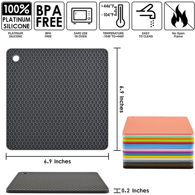 Silicone Pot Holder, Counter Mat Heat Resistant Placemats, Trivet Mat, Jar Opene - Black