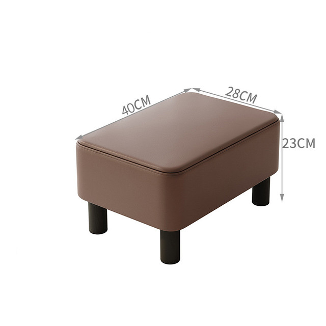  Small Foot Stool with Handle, Brown Faux Leather Short Foot  Stool Rest, Rectangle Storage Foot Stools Ottoman with Plastic Legs, Padded Footstool  Small Step Stool for Living Room, Office, Desk, Patio 