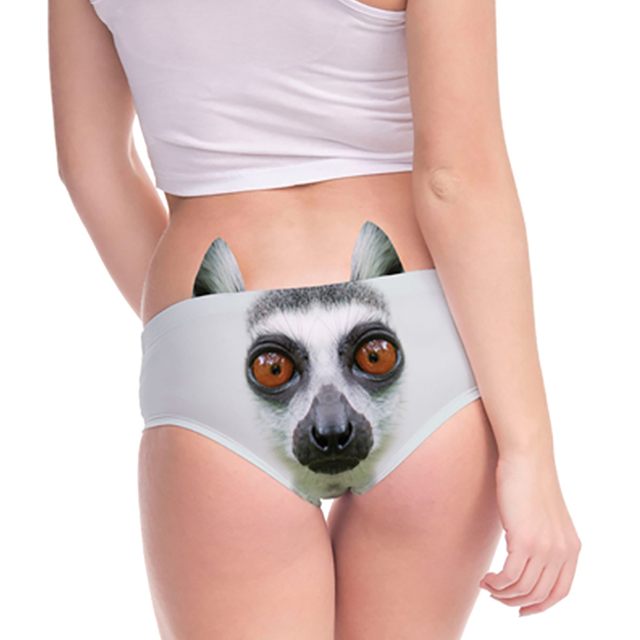 Women's Flirty Sexy Funny 3D Printed Animal Middle Waist Tail Underwears  Briefs Gifts With Cartoon Cute Ears Underpants - AliExpress