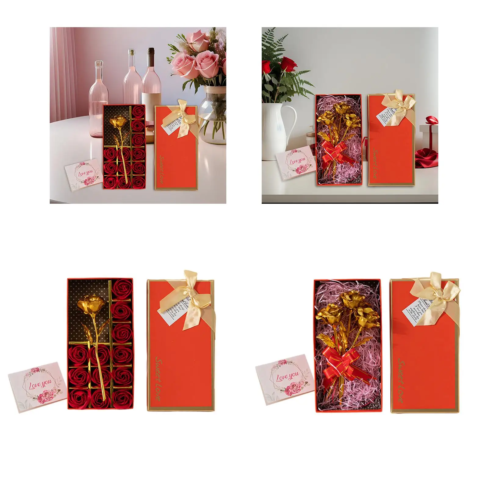 Valentine`s Day Artificial Flower with Gift Box and Cards Valentine`s Day Gifts for Girlfriend Romantic Anniversary Wedding
