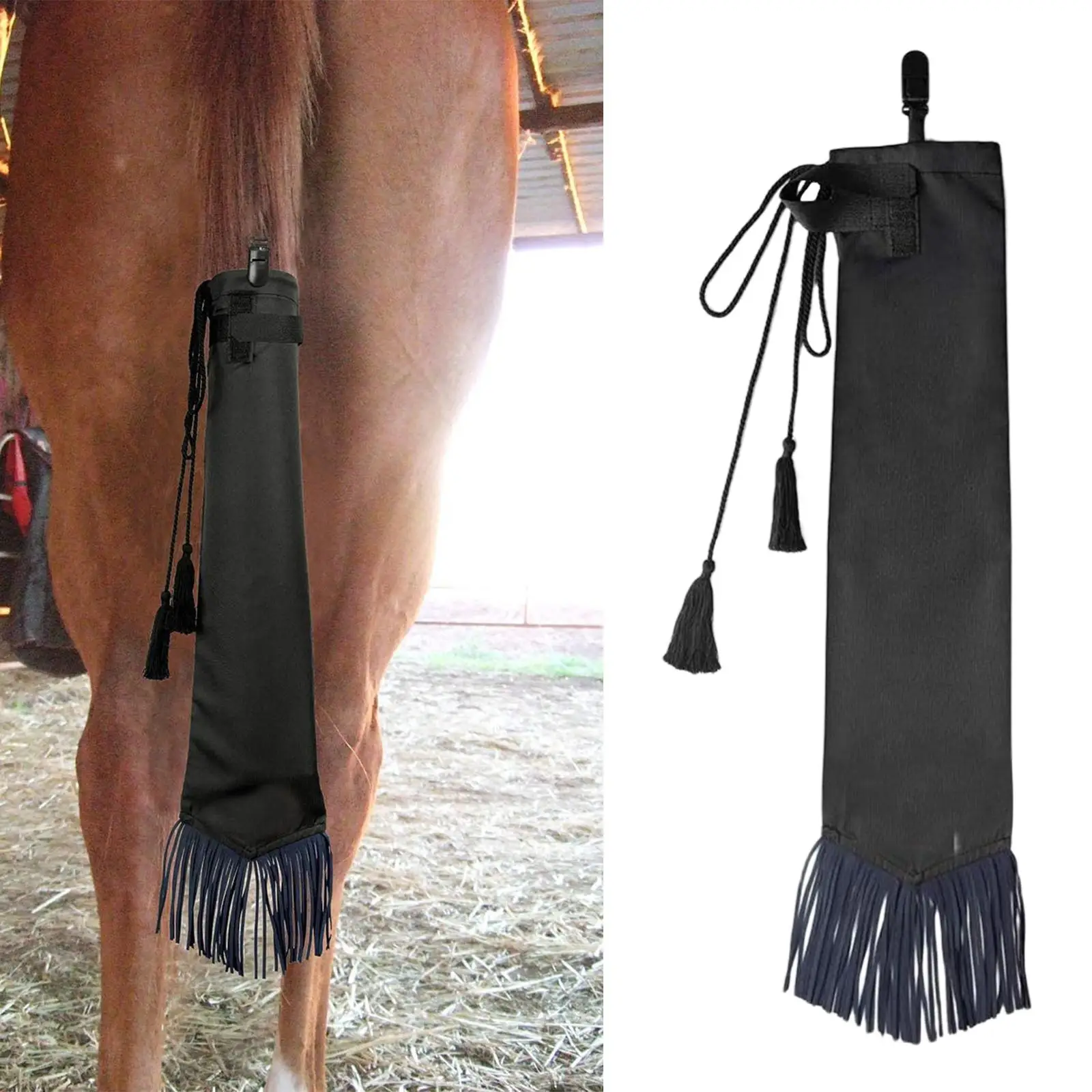 Horse Tail Bag Protector Wrap Black with Fringe Protect Tail for Supplies
