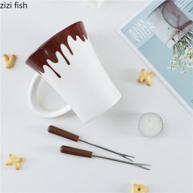 Tazza Fonduta Cioccolato Con Candela - Ceramica, 180 Ml, Include Forchetta, Rosso - Foto 4