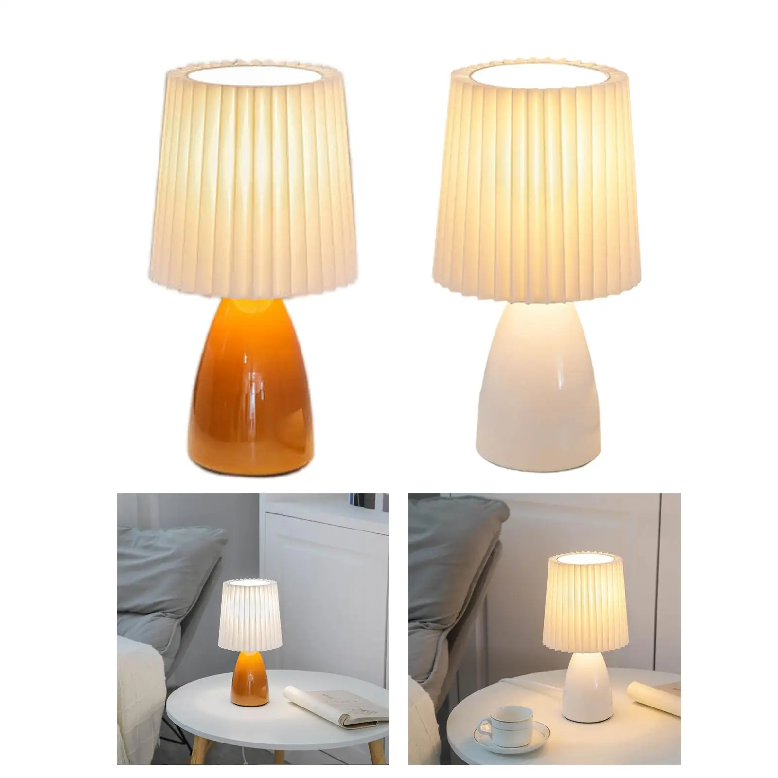 Glass LED Desk Lamp For Bedroom Korean Ins Style Striped Pleated Table Lamp Decor Cute Glass Translucent Bedside Lamp