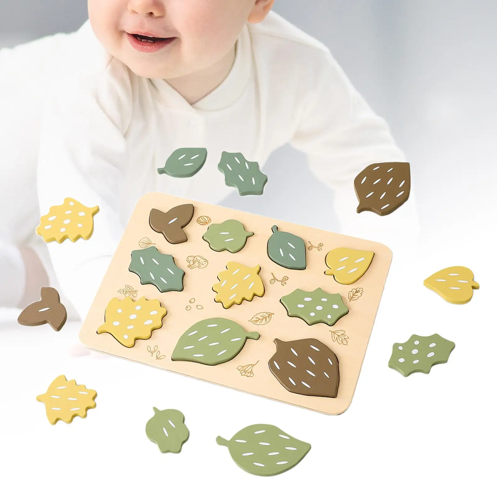Wooden Leaf Jigsaw Puzzles Hand Eye Coordination Educational Sorting Puzzle Montessori Colorful Shape for Girls Toddlers Boys