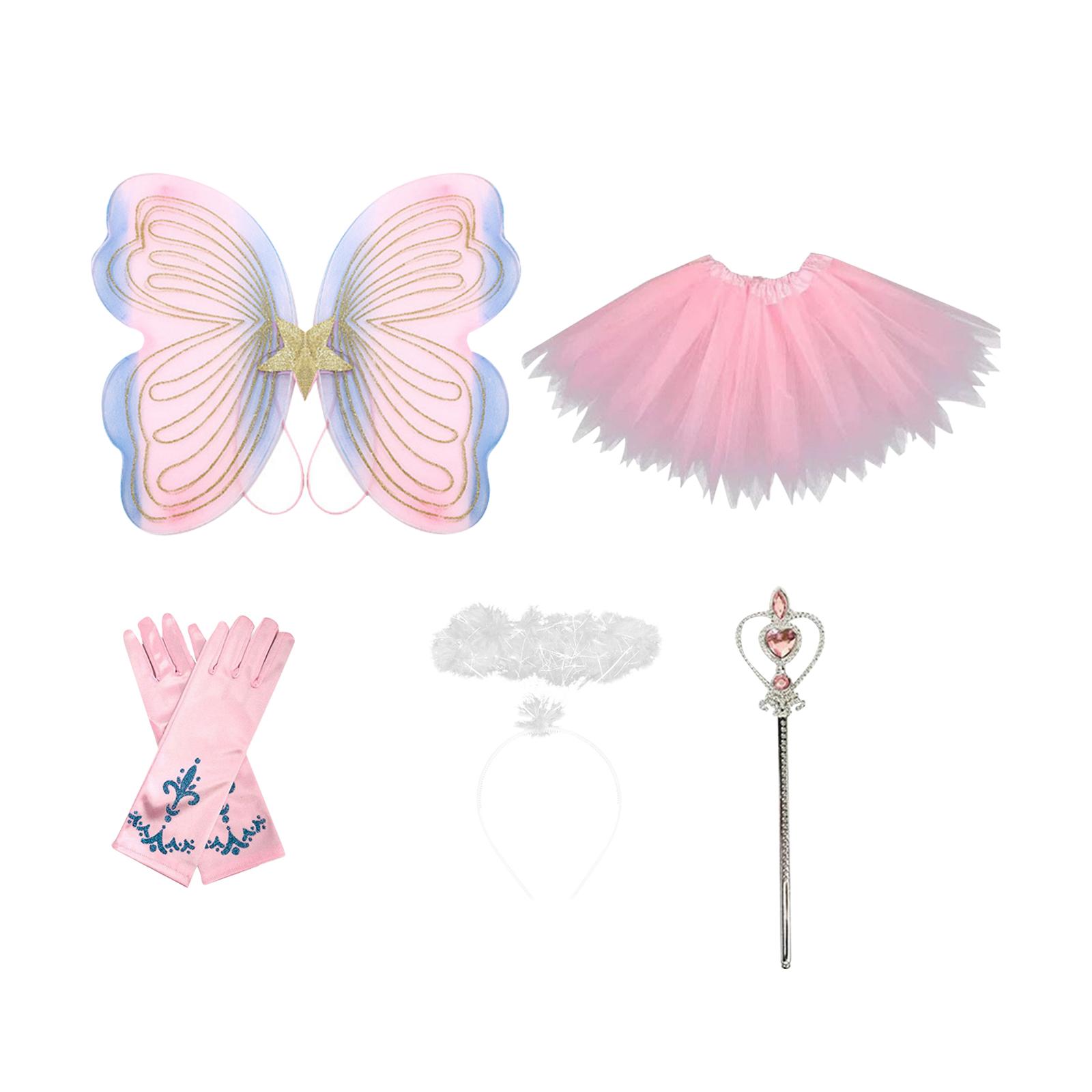 Fairy Princess Costume Set Gloves Butterfly Wings Wand for Pretended Play Halloween Photo Props Stage Performance Cosplay