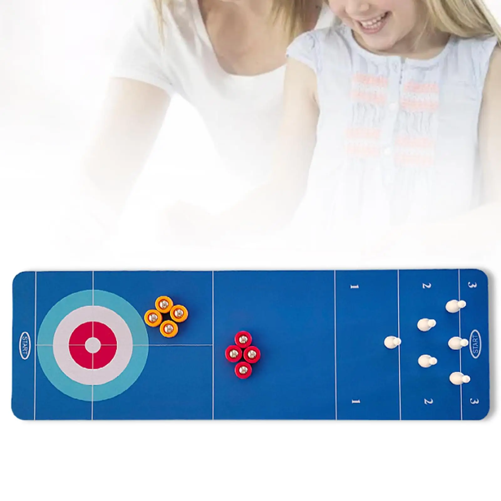 Portable Indoor Shuffleboard Table Game with Game Mat with 10 Rollers 6 Bowling Pins Mini Tabletop Game for Kids Outdoor Travel