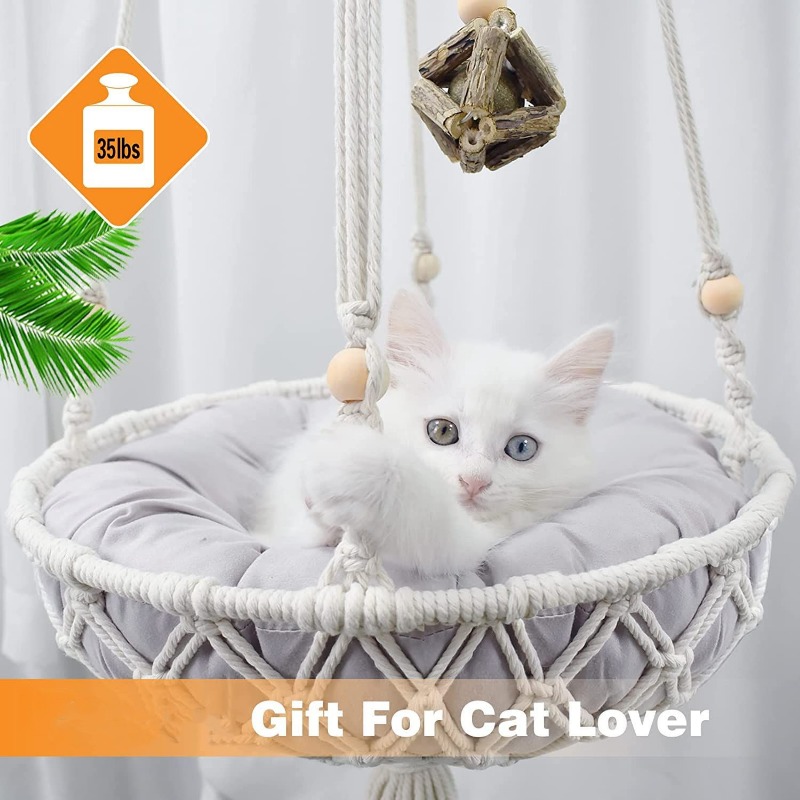 Title 6, Large Macrame Cat Hammock Macrame Hanging Swing...