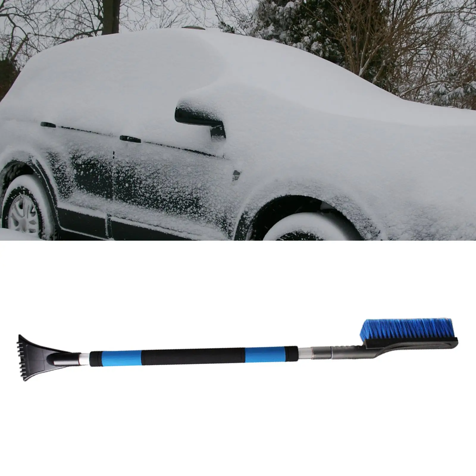 Winter Extendable Ice Scraper Snow Brush Durable ABS Material 2-In-1 Snow Removal Tool ,Extend from 100-140cm for Longer Reach