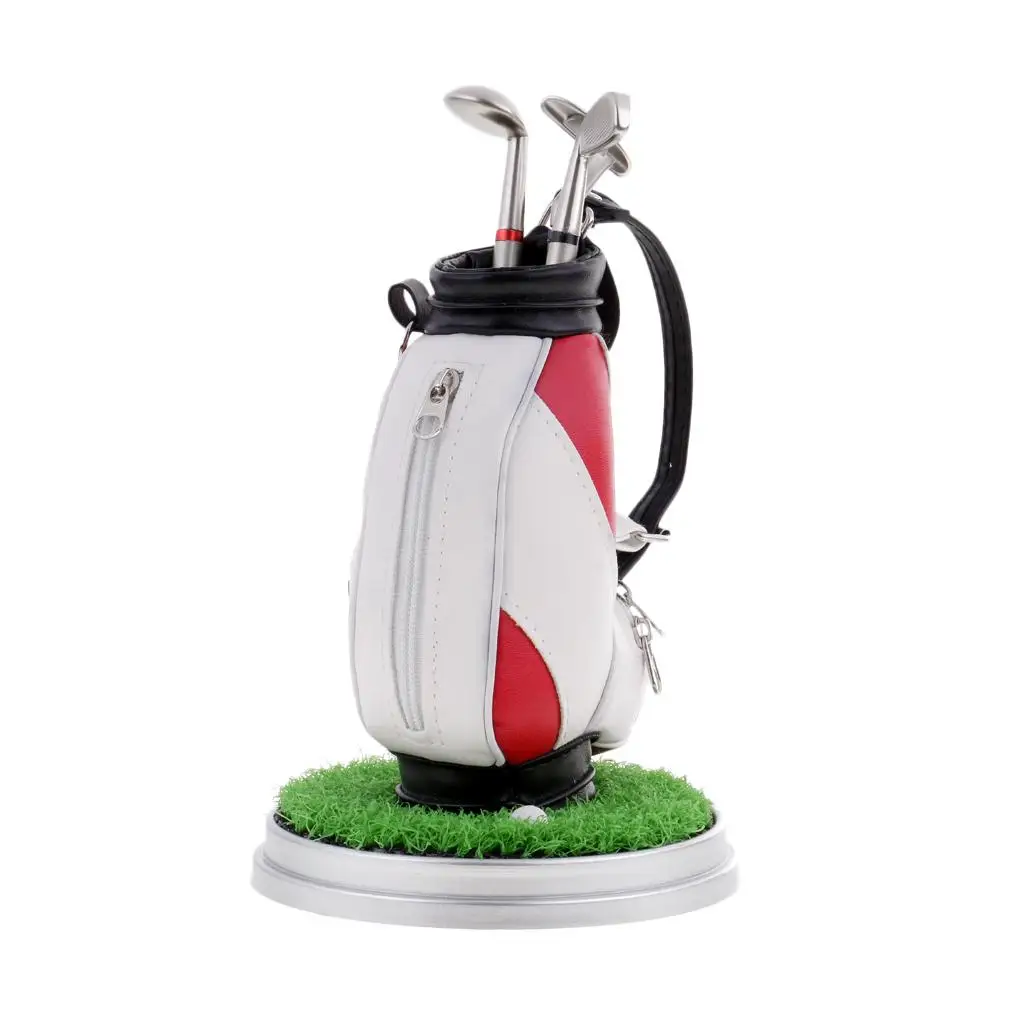 Mini Golf Bag Pen Holder With Lawn Base Clock And Three Golf Club Pens Decoration Gift