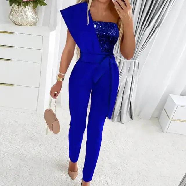 Stylish Party Jumpsuit Lace-up Ankle-Length Sexy One Shoulder