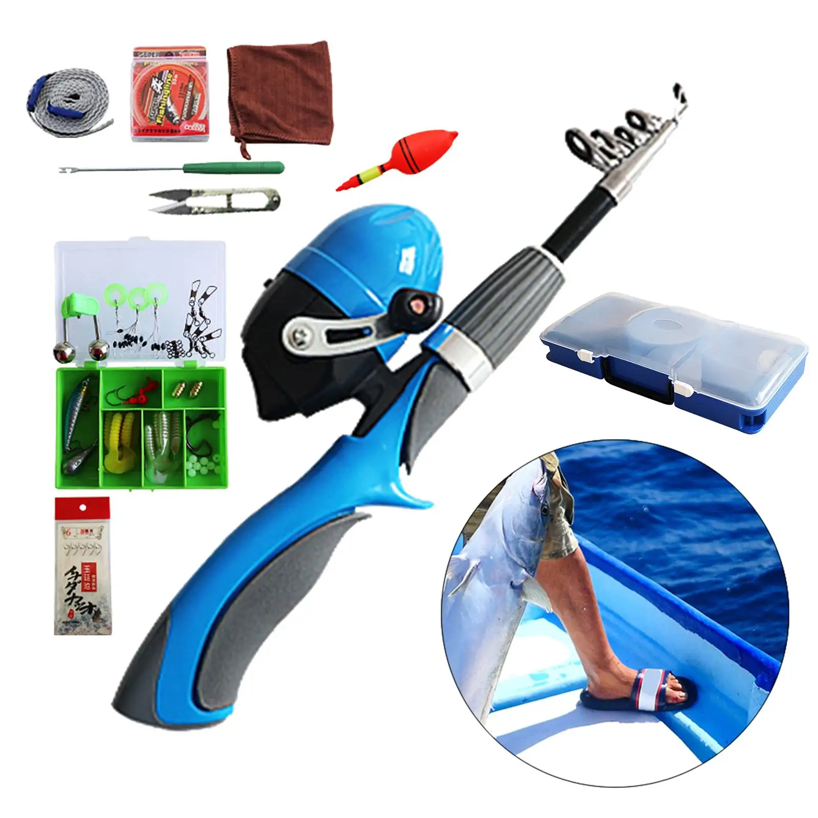 55Pcs Kids Fishing Pole Portable and Reel Combo Kit   Fishing Reel